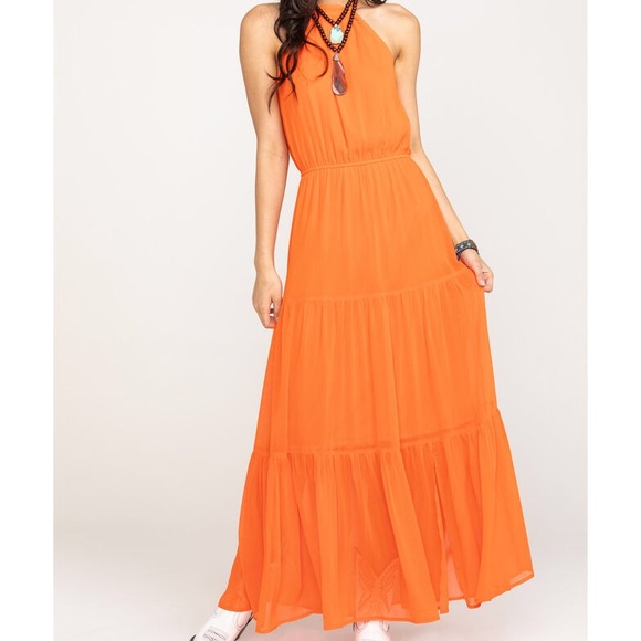 orange halter maxi dress